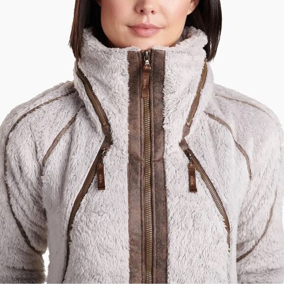 KUHL Fleece Flight Jacket in Stone Womens Medium Full Zip Outdoor Hooded Coat - Picture 4 of 15